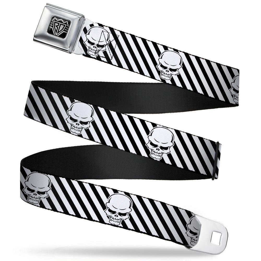 1618 Seatbelt Belt - Metal Skull Black/White - 1.0" Wide - 20-36 Inches in
